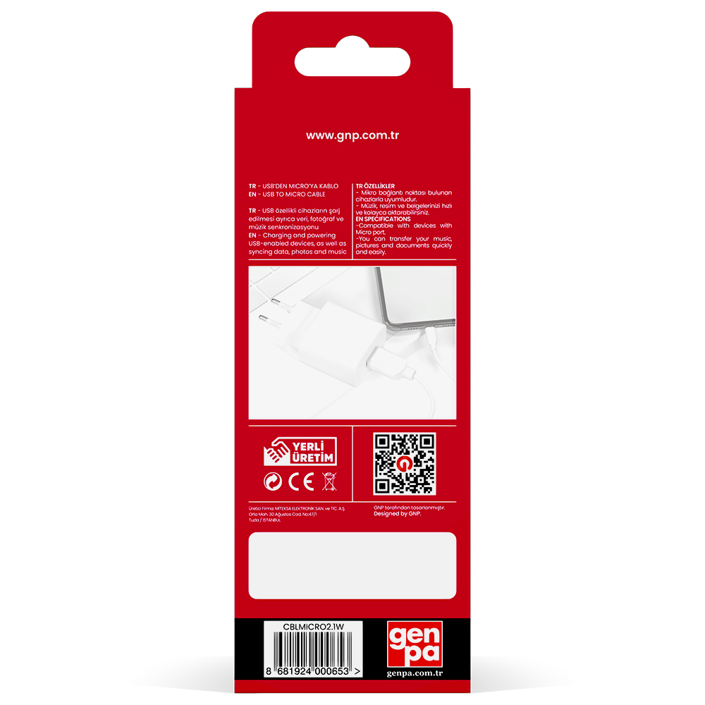 GNP 2.1 Mah Micro USB Beyaz Şarj kablosu