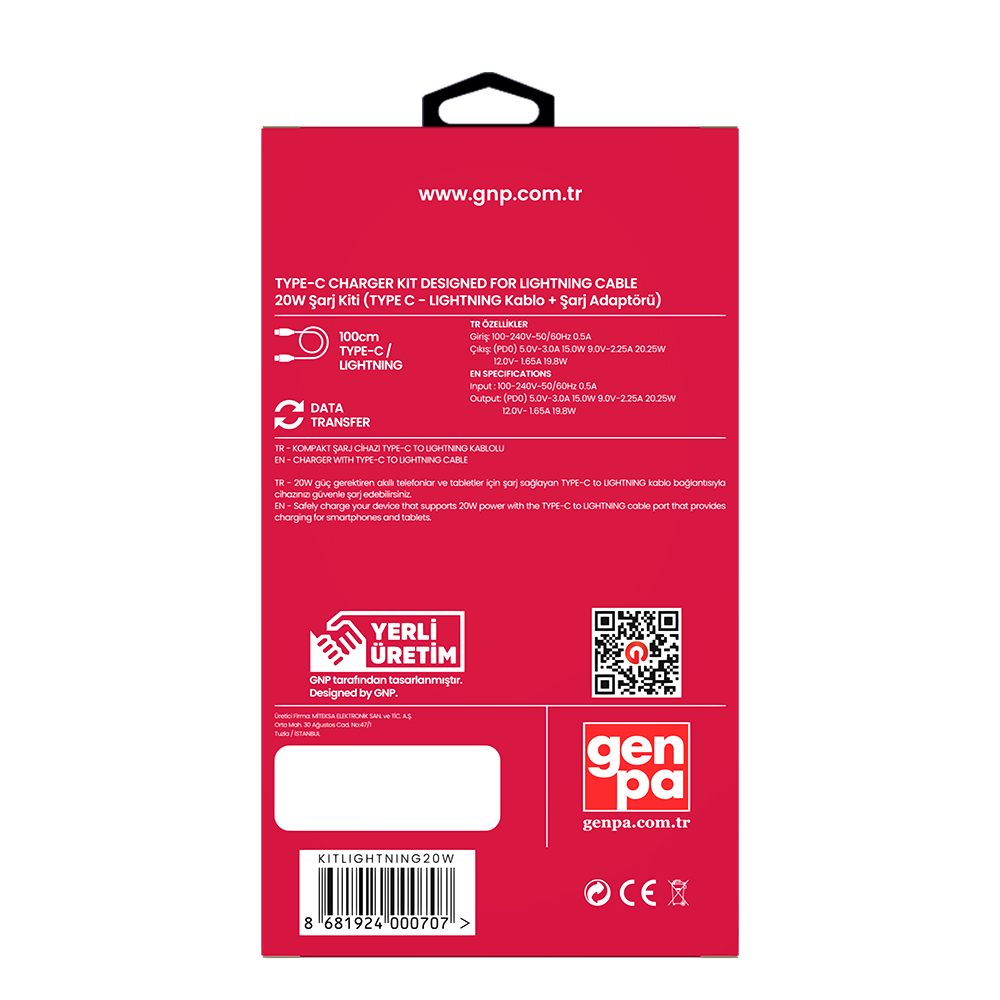 GNP 20W Lightning Kablo Ve Şarj Cihazı