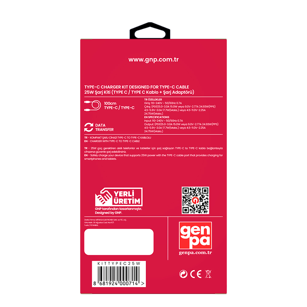 GNP 25W Type-C Kablo Ve Şarj Cihazı Beyaz