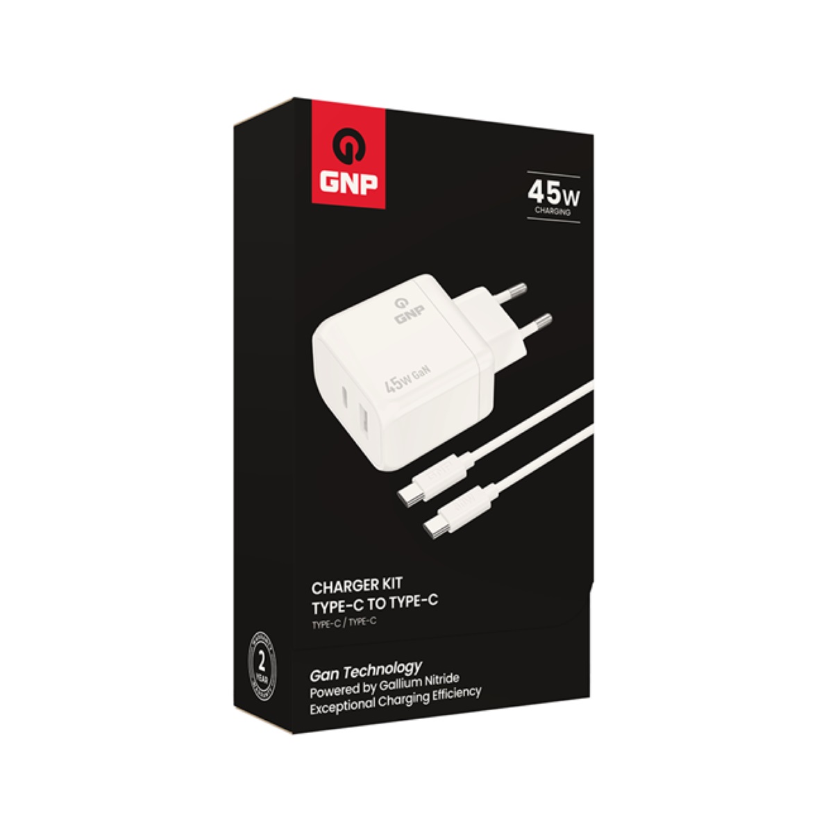 GNP 45W Çift Çıkışlı Şarj Adaptörü Type-C, Usb ve Type-C Kablo Beyaz