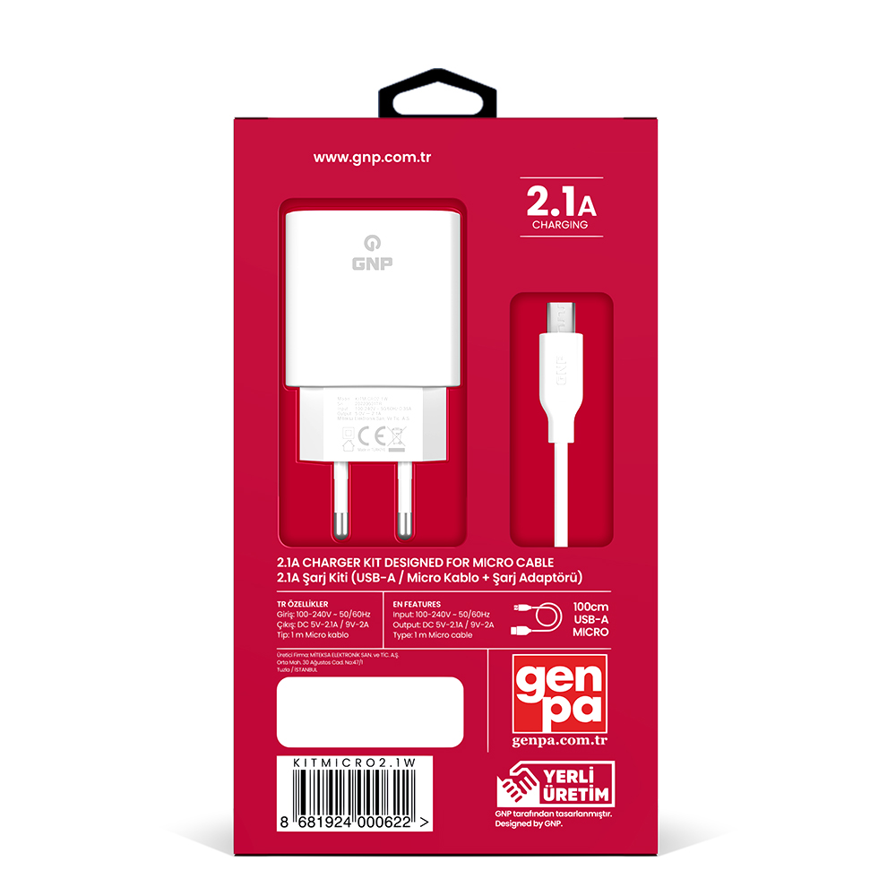 GNP 2.1 Mah Micro USB Kablo Ve Şarj Cihazı Beyaz