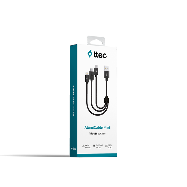 ttec Alumicable Mini Trio 30cm Şarj Kablosu USB-A - USB-C / Lightning / Micro USB