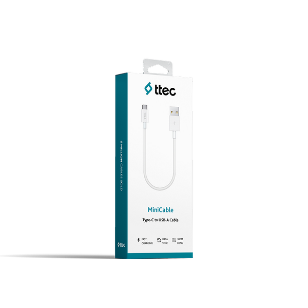 ttec MiniCable 30cm USB-A - USB-C power bank şarj kablosu 