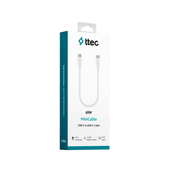 ttec USB-C - USB-C 30cm 65W PD/QC Hızlı Şarj/Data Kablosu/power bank kablosu